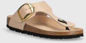 Kožené žabky Birkenstock Gizeh dámske, béžová farba, na plochom podpätku, 1026572