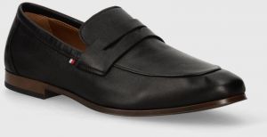 Kožené mokasíny Tommy Hilfiger CASUAL LIGHT FLEXIBLE LTH LOAFER pánske, čierna farba, FM0FM04989