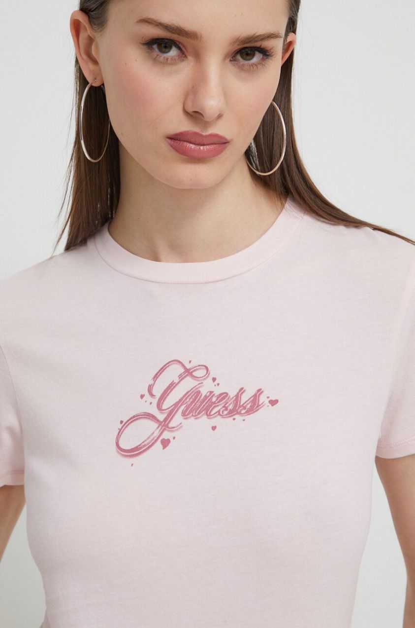 Bavlnené tričko Guess Originals dámsky, ružová farba
