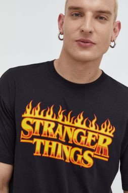 Bavlnené tričko Champion Xstranger Things čierna farba, s potlačou