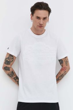 Bavlnené tričko Superdry pánsky, biela farba, s nášivkou