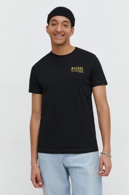 Bavlnené tričko Diesel pánsky, čierna farba, s potlačou