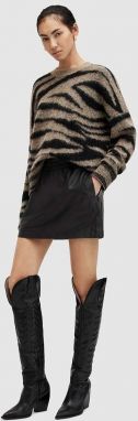 Kožená sukňa AllSaints SHANA čierna farba, mini, rovný strih