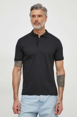 Bavlnené polo tričko Calvin Klein čierna farba, jednofarebný