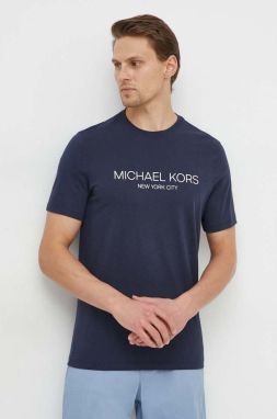 Bavlnené tričko Michael Kors pánsky, tmavomodrá farba, s potlačou