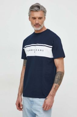 Bavlnené tričko Tommy Jeans pánsky, tmavomodrá farba, s nášivkou