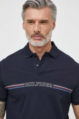 Bavlnené polo tričko Tommy Hilfiger tmavomodrá farba, s potlačou