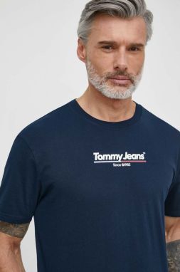 Bavlnené tričko Tommy Jeans pánsky, tmavomodrá farba, s potlačou