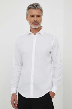 Bavlnená košeľa Liu Jo pánska, biela farba, slim, s klasickým golierom