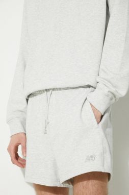 Bavlnené šortky New Balance šedá farba, melanžové