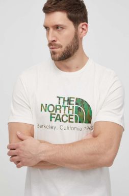 Bavlnené tričko The North Face pánsky, béžová farba, s potlačou