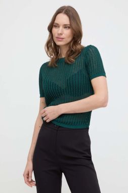 Bavlnený sveter Liviana Conti zelená farba, tenký