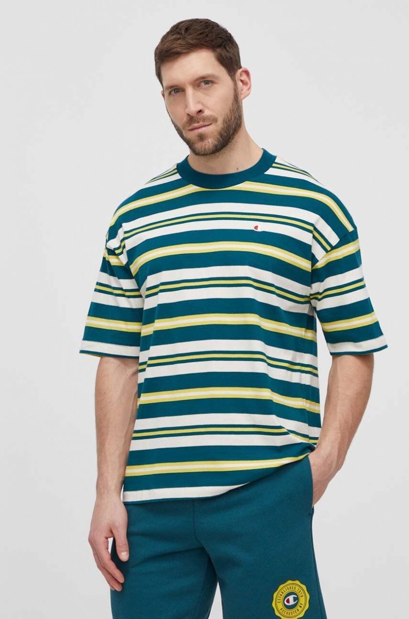 Bavlnené tričko Champion pánske, zelená farba, vzorované, 219854