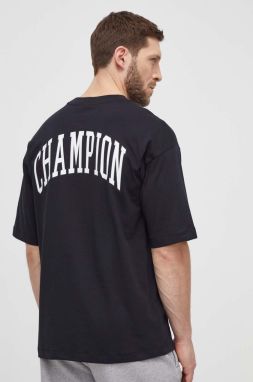 Bavlnené tričko Champion pánske, čierna farba, s potlačou, 219855