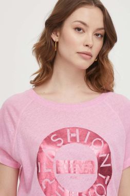 Tričko s prímesou ľanu Mos Mosh ružová farba