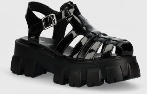 Kožené sandále GOE dámske, čierna farba, na platforme, NN2N4100