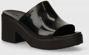 Šľapky Crocs Brooklyn High Shine Heel Slide dámske, čierna farba, na platforme, 209709