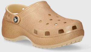 Šľapky Crocs Classic Platform Glitter Clog dámske, zlatá farba, na platforme, 207241