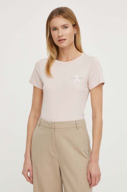 Bavlnené tričko Calvin Klein Jeans 2-pak dámsky, ružová farba