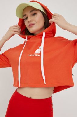 Bavlnená mikina Kangol KLEW008-119, dámska, oranžová farba, s potlačou