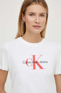 Bavlnené tričko Calvin Klein Jeans dámsky, biela farba