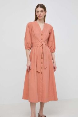 Bavlnené šaty Twinset oranžová farba, midi, áčkový strih