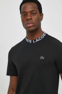Tričko Lacoste pánsky, čierna farba, s potlačou