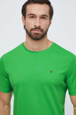 Bavlnené tričko Tommy Hilfiger zelená farba, jednofarebný
