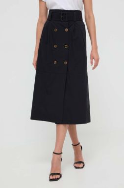 Bavlnená sukňa Twinset čierna farba, midi, áčkový strih