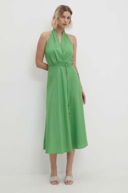 Ľanové šaty Answear Lab zelená farba, maxi, áčkový strih