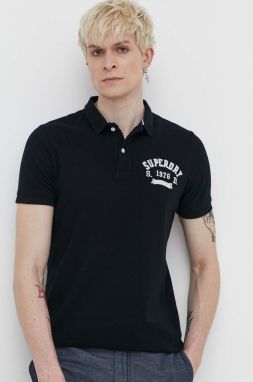 Bavlnené polo tričko Superdry čierna farba, s nášivkou