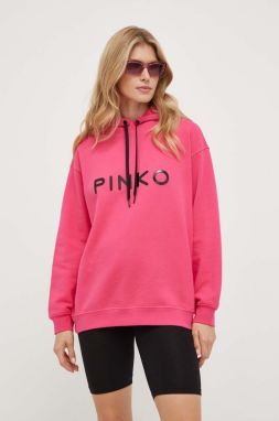 Bavlnená mikina Pinko dámska, ružová farba, s kapucňou, s nášivkou, 101685.A163