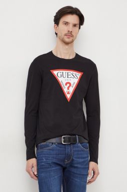 Bavlnené tričko s dlhým rukávom Guess čierna farba, s potlačou, M2YI31 I3Z14