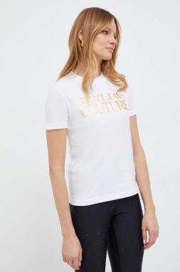 Bavlnené tričko Versace Jeans Couture dámsky, biela farba, 76HAHT04 CJ00T