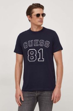 Bavlnené tričko Guess pánsky, tmavomodrá farba, s nášivkou, M4RI22 K8FQ4