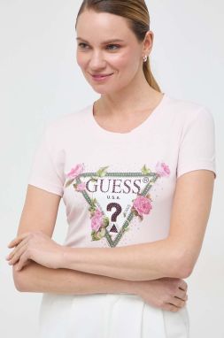 Tričko Guess FLORAL dámsky, ružová farba, W4RI28 J1314
