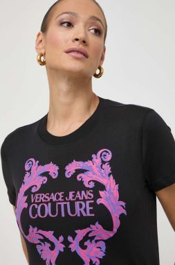 Bavlnené tričko Versace Jeans Couture dámsky, čierna farba, 76HAHG02 CJ00G