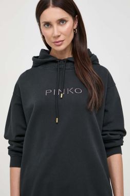 Bavlnená mikina Pinko dámska, čierna farba, s kapucňou, s nášivkou, 101685.A1N7
