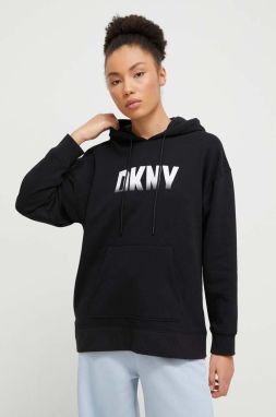 Mikina Dkny dámska, čierna farba, s kapucňou, s potlačou, DP3T9624