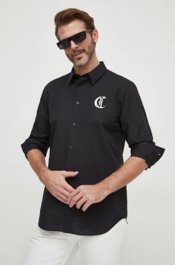 Bavlnená košeľa Just Cavalli pánska, čierna farba, regular, s klasickým golierom, 76OAL2S1 CN500