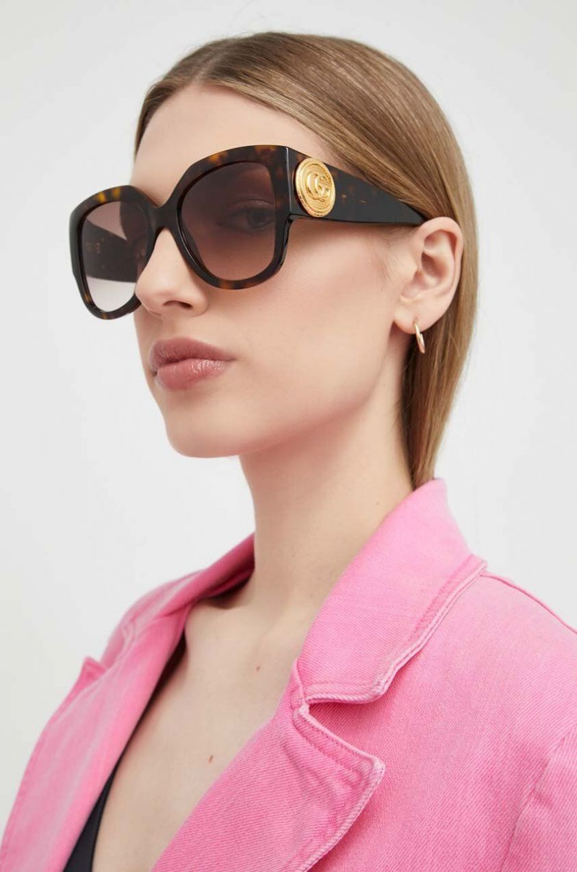 Slnečné okuliare Gucci dámske, hnedá farba, GG1407S