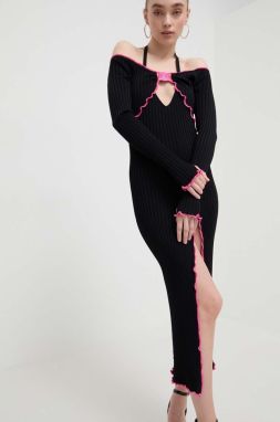 Šaty Versace Jeans Couture čierna farba, midi, priliehavá, 76HAOM18 CMH36