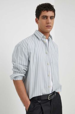 Bavlnená košeľa Drykorn RIKOV pánska, šedá farba, voľný strih, s klasickým golierom, 14407847360