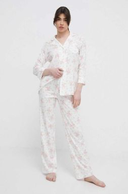 Pyžamo Lauren Ralph Lauren dámska, biela farba, ILN92306