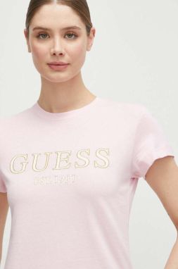 Bavlnené tričko Guess NYRA dámsky, ružová farba, V4GI01 I3Z14
