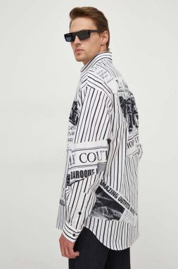 Bavlnená košeľa Versace Jeans Couture pánska, biela farba, voľný strih, s klasickým golierom, 76GAL21M NS427