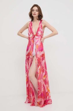 Hodvábne plážové šaty Guess ružová farba, E4GK02 WE550
