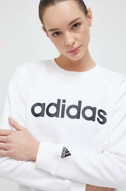 Bavlnená mikina adidas dámska, biela farba, s potlačou, IC6879