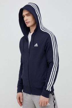 Bavlnená mikina adidas pánska, tmavomodrá farba, s kapucňou, vzorovaná, IC0434