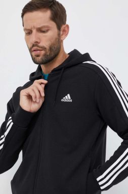 Bavlnená mikina adidas pánska, čierna farba, s kapucňou, s nášivkou,  IC0433